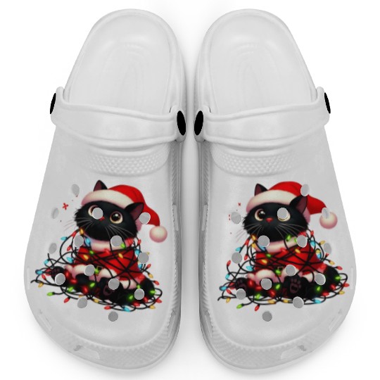Christmas Kitty Tangled in Holiday Lights Clogs