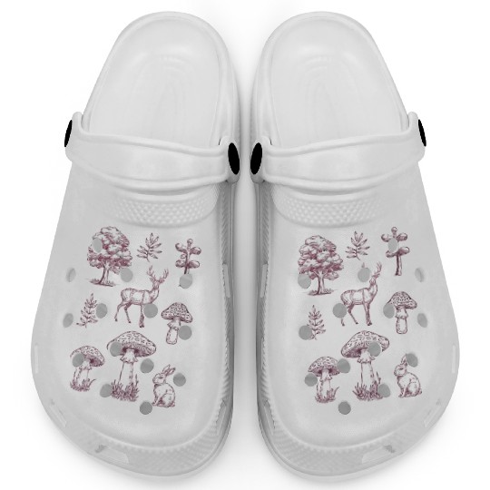 Forest life design trees, deer, mushrooms, rabbit Clogs