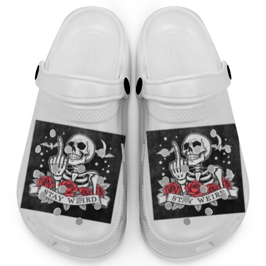 Stay weird skeleton middle finger Clogs