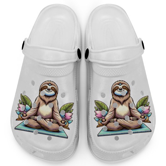 Meditative Sloth with Lotus Flowers Tranquility Clogs