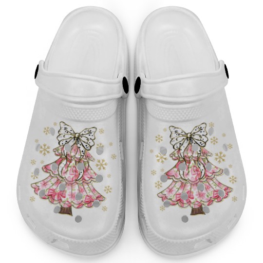 Preppy Pink Coquette Bow Xmas Tree Clogs