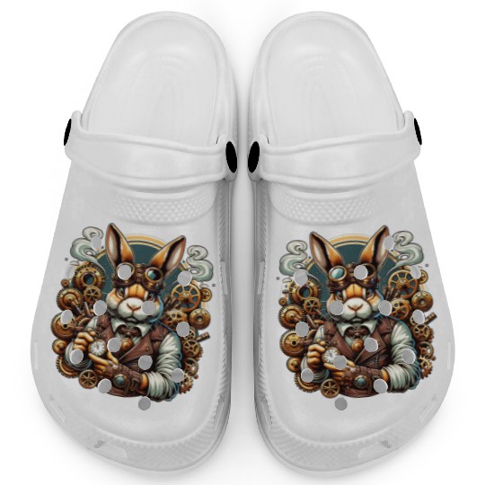 Steampunk Rabbit with Gears and Goggles Clogs