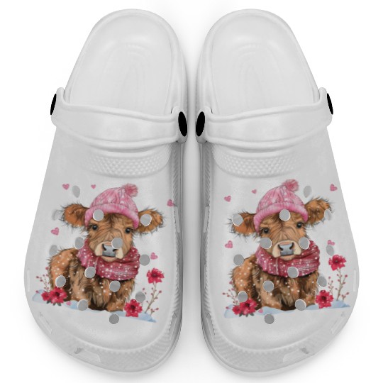 Cute Highland Cow Valentines Day Clogs