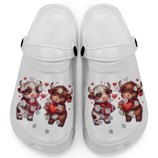 Cute cartoon valentines highland cow Clogs