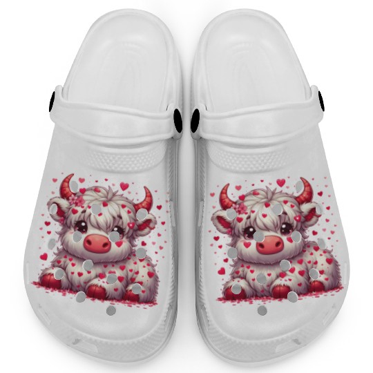 Cute cartoon valentines highland cow Clogs