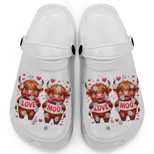 Cute cartoon valentines highland cow Clogs