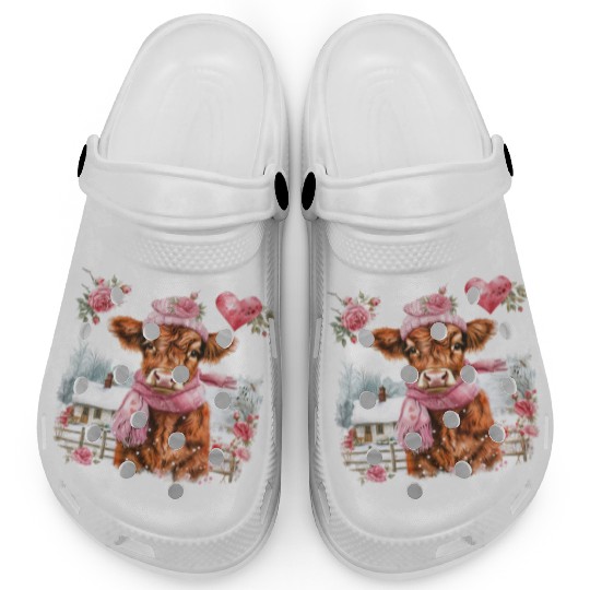Cute Highland Cow Valentines Day Clogs
