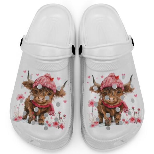 Cute Highland Cow Valentines Day Clogs