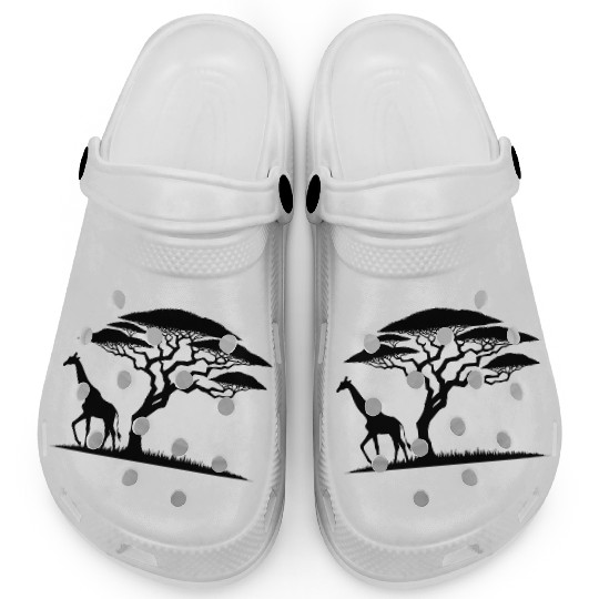 Giraffe And Silhouette African Nature Clogs