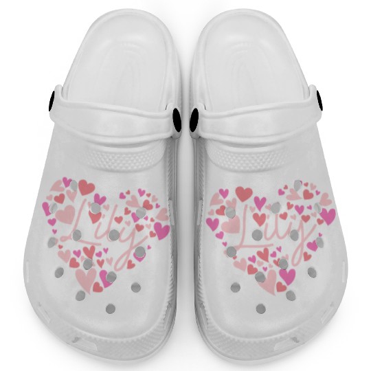 I love Lily hearts in Green Clogs