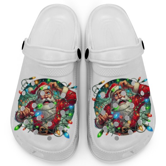 Funny Christmas Santa: Tangled in Lights Clogs