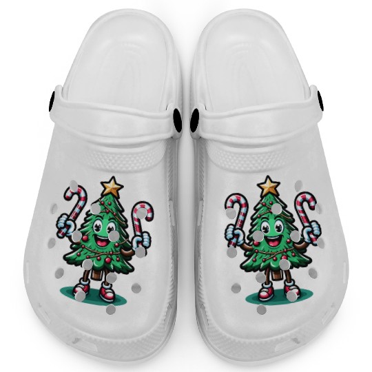 Happy Christmas Tree With Candy Canes Retro Clogs