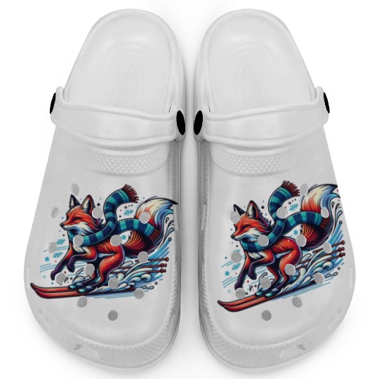 Fox Skiing Adventure in Winter Wonderland Clogs