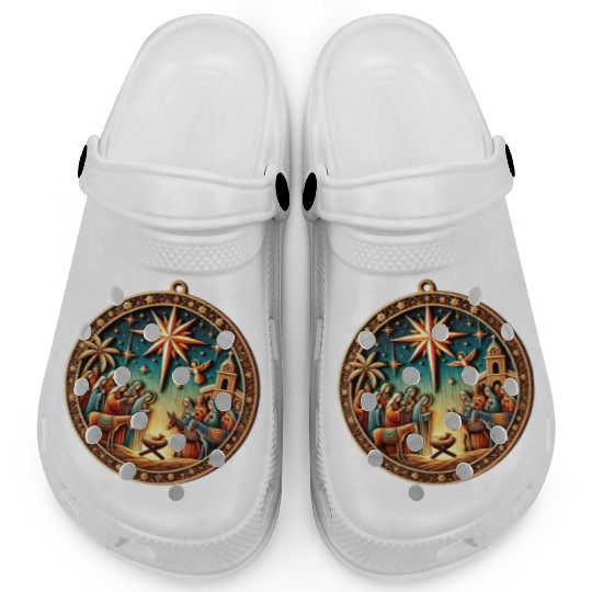 Christmas Nativity Scene Wooden Ornament Clogs