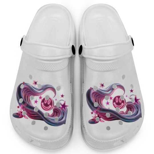 Neon Vibes Clogs – Glowing Abstract Waves, Stars