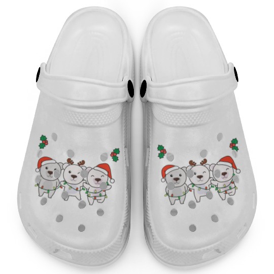 Merry Christmas Cute Polar Bear Festive Lights Clogs