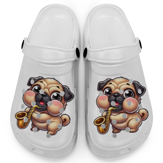 Cute Pug Saxophone Musician Cartoon Jazz Clogs