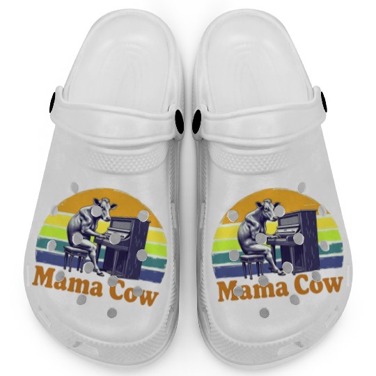 Mama Cow Playing Piano Retro Design Clogs