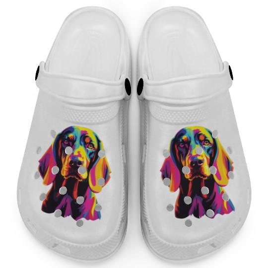 Watercolor Colorful Black And Tan Coonhound Clogs
