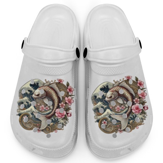 Elegant Koi Fish and Cherry Blossom Design Clogs