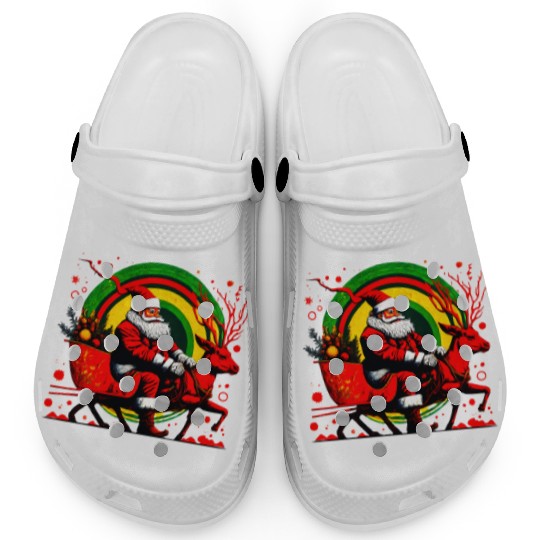 Vibrant Christmas Santa Riding Reindeer Clogs