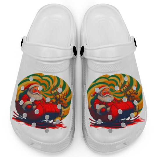 Santa Claus in Sleigh with Reindeer Christmas Clogs
