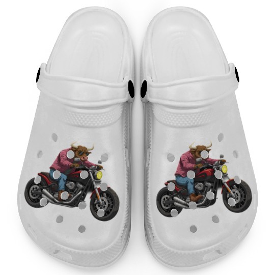 Bull Riding Motorcycle Illustration Clogs