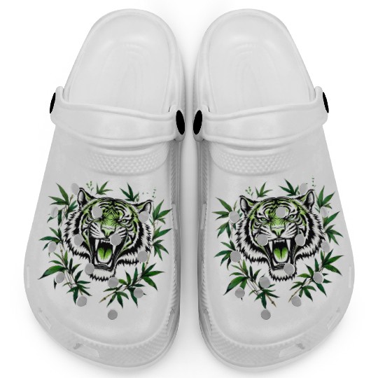 Fierce Green Tiger with Bamboo Branches Clogs