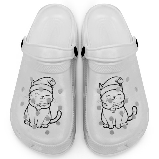 Christmas Coloring Page Cute Cat with Winter Hat Clogs