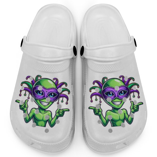 Mardi Gras Alien Cartoon Veggie Fun Clogs