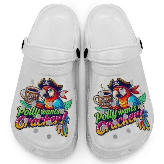 pirate parrot holding a coffee cup design Clogs