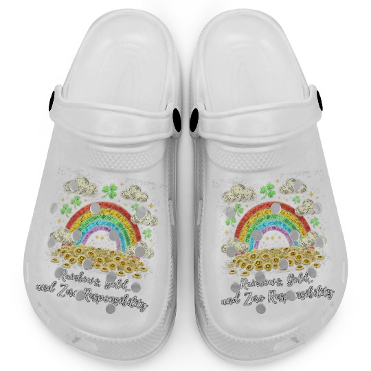 Lucky Rainbow and Gold Design Clogs