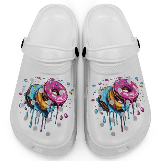 drippy flying donuts graphic design Clogs