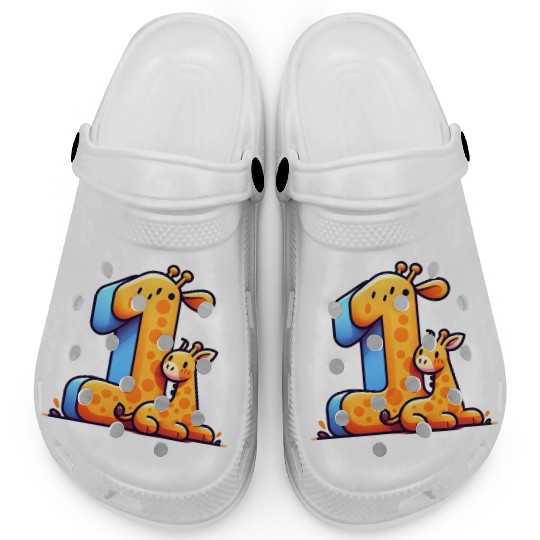 Cheerful Giraffe with Number 1 Design Clogs
