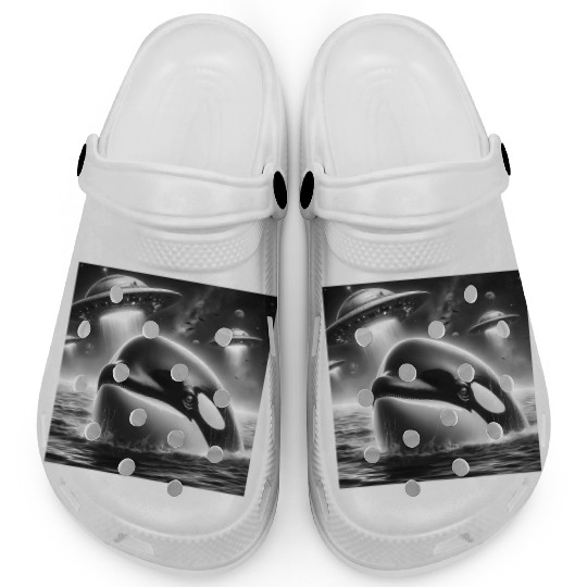 Killer whale Funny Graphic Selfie with UFOs Weird Clogs