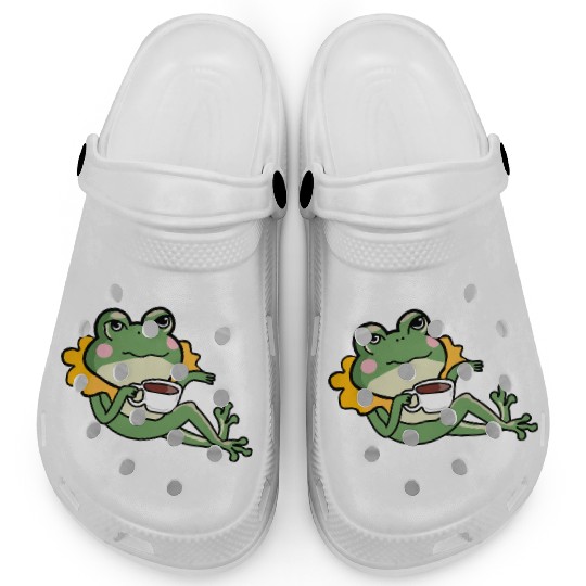 Relaxing Green Frog coffee Lover Clogs - Unique