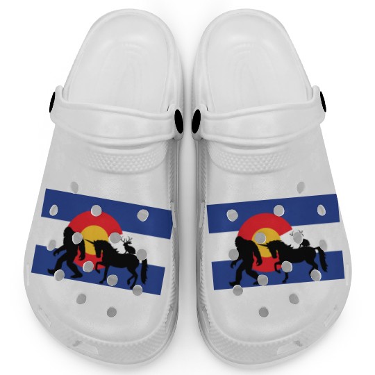Mythical Creature and Jeep in Colorado Flag Clogs
