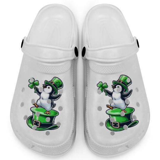 St. Patrick's Day Penguin top hat dancing clover Clogs