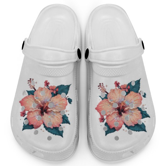 Vibrant Hibiscus Flower with Sparkling Effects Clogs