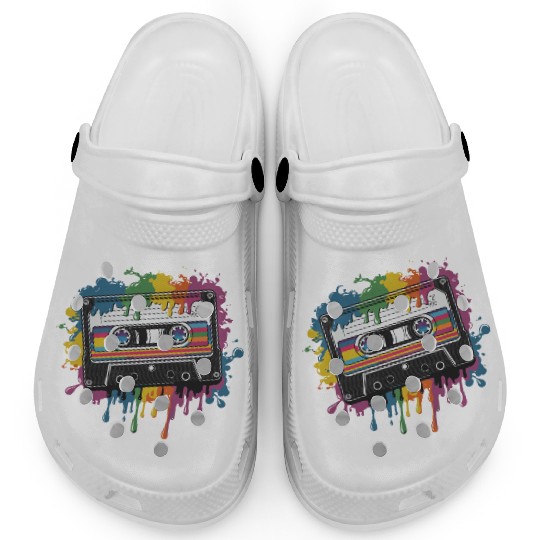 80s Retro Cassette Splash Classic Cassette Tape Clogs