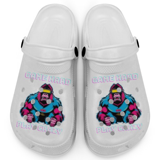 Game Hard Play Crazy Gorilla Gamer Clogs Gaming