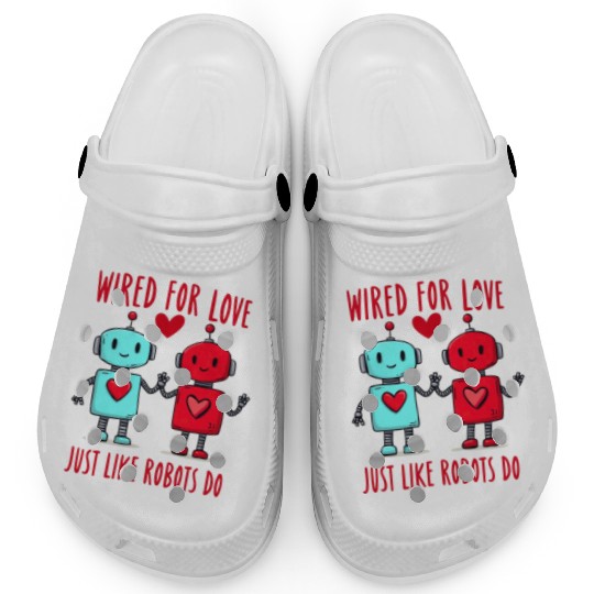 Valentine's Day Gift: Two Robots in Love on Bella Clogs
