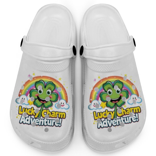 Cheerful Lucky Clover and Rainbow Sparkles Scene Clogs