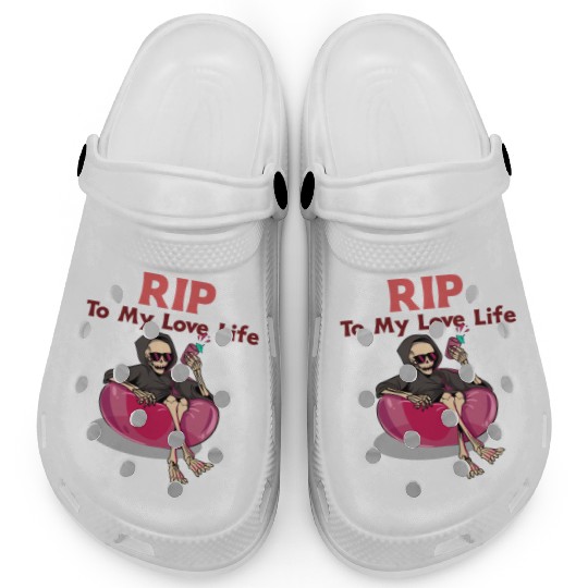 RIP To My Love Life - Skeleton Valentine Clogs