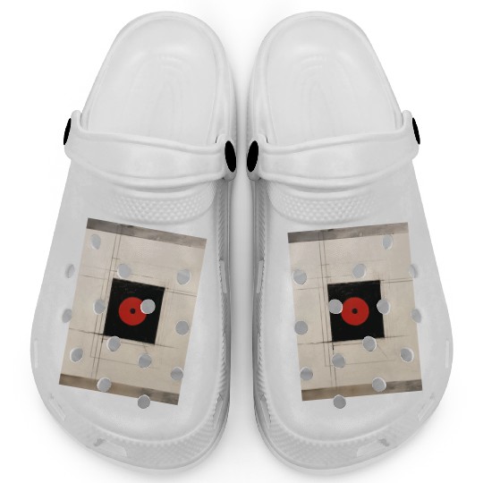 Red circle in a black square. Modern art Clogs