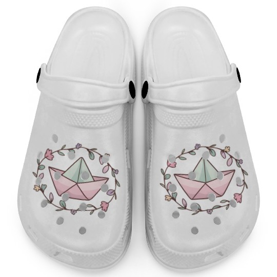 Paper boat with flowers -cute- Clogs