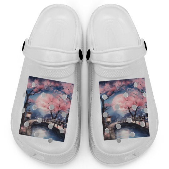 Watercolor cherry blossom festival full moon Clogs