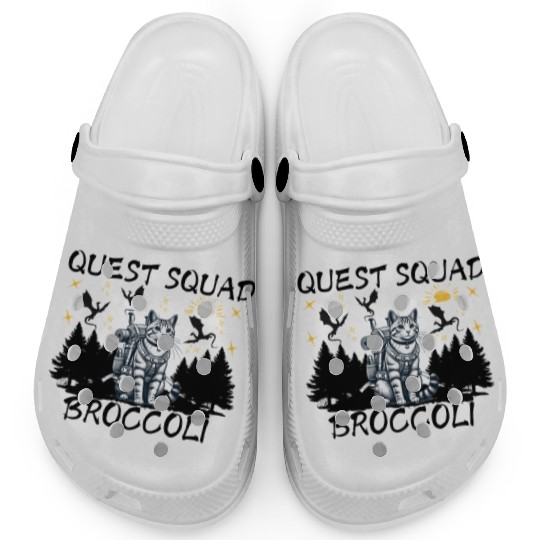 Retro Quest Fantasy Squad Broccoli Funny Cat Lover Clogs