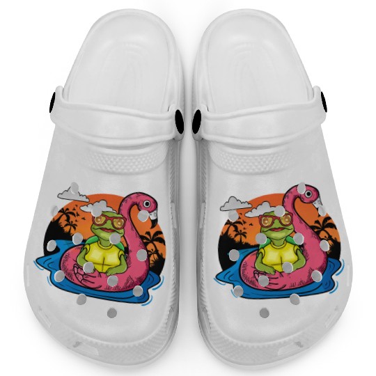 Funny Sea Turtle Swimming Flamingo Pool Sea Turtle Clogs