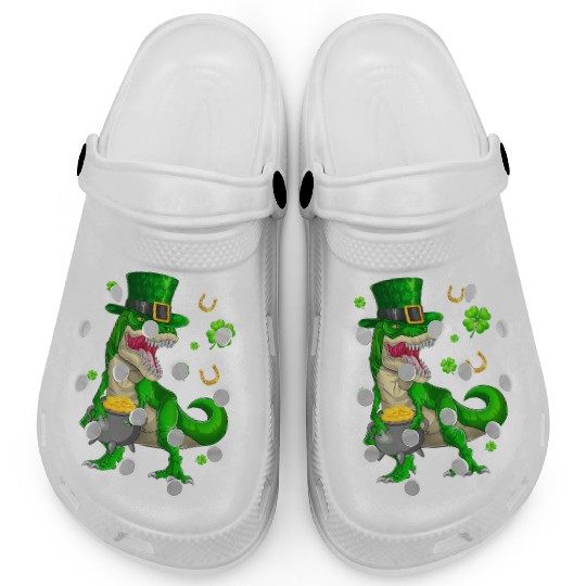Happy St Patricks Day Dinosaur T-Rex Clogs